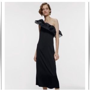 Zara One Shoulder Satin Dress - Black